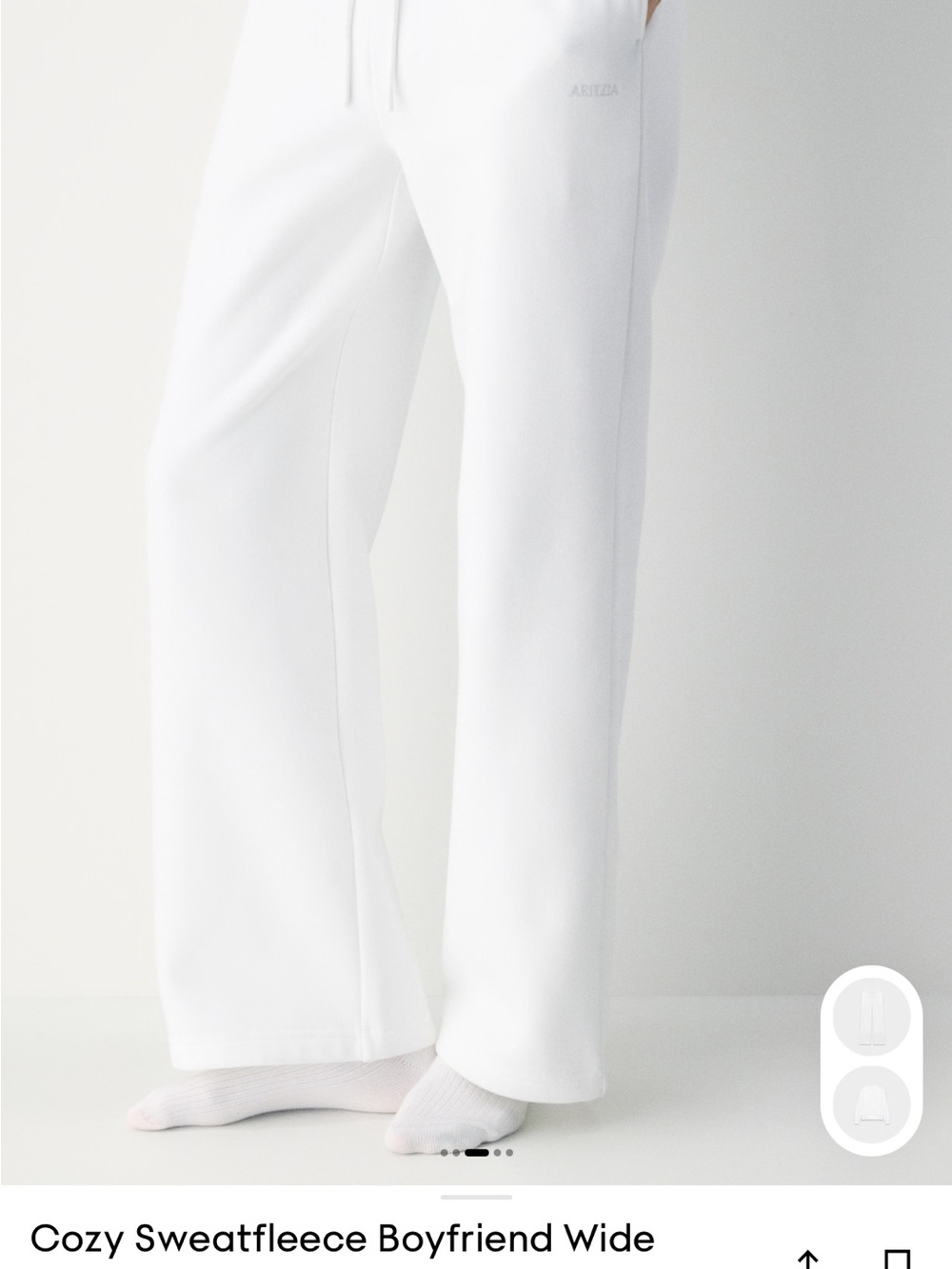 Aritzia-Cozy Sweatfleece Boyfriend Wide Pants - White